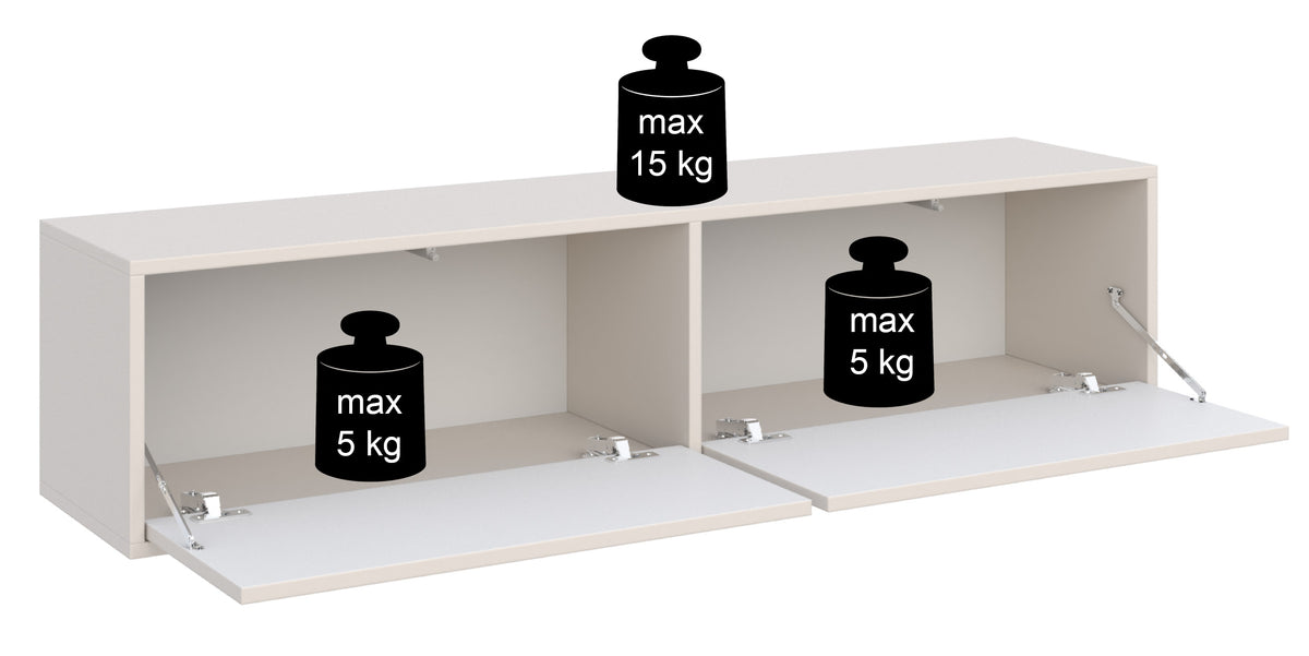 Meuble TV Velveto suspendu avec deux abattants 140 cm cachemire