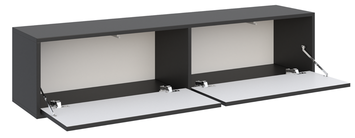 Meuble TV Velveto suspendu avec deux portes abattantes 140 cm noir
