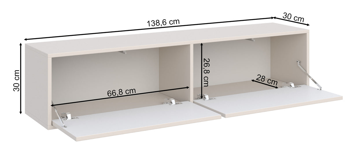 Meuble TV Velveto suspendu avec deux abattants 140 cm cachemire