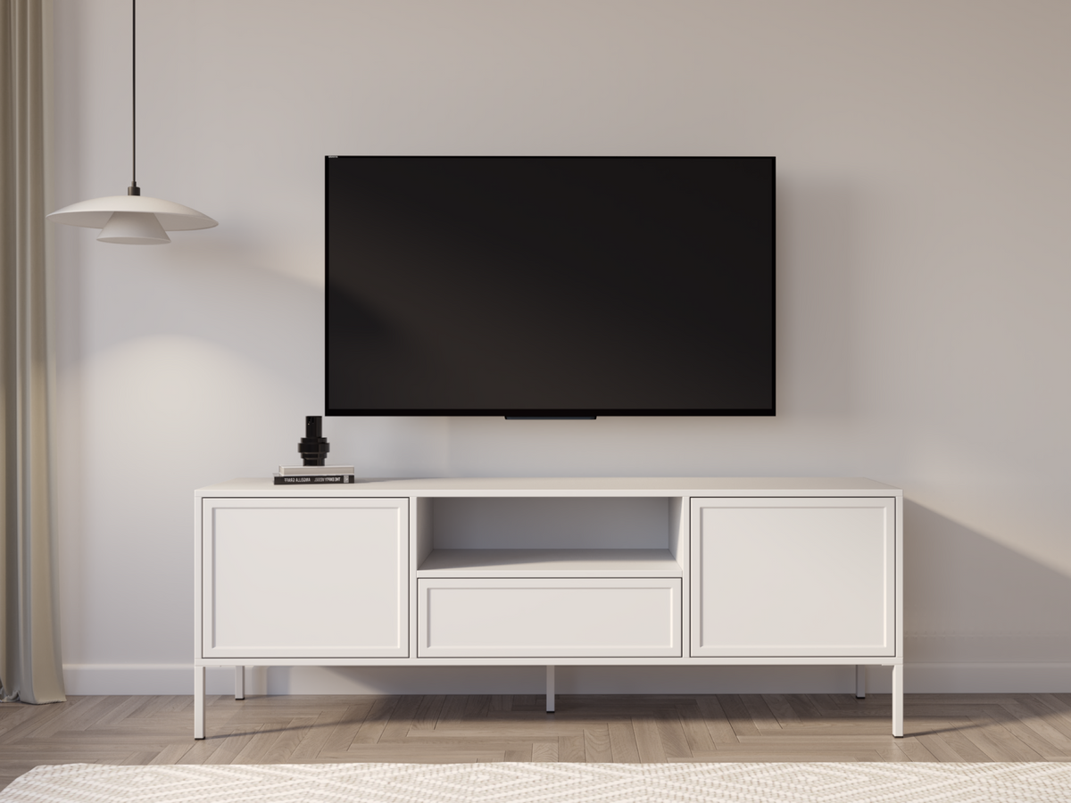Meuble TV Velveto 2 portes avec tiroir et niche 160 cm blanc