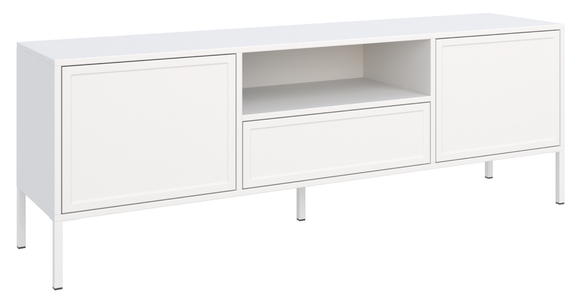 Meuble TV Velveto 2 portes avec tiroir et niche 160 cm blanc