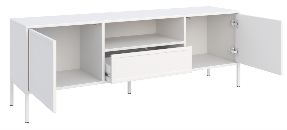 Meuble TV Velveto 2 portes avec tiroir et niche 160 cm blanc