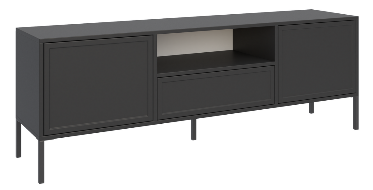 Meuble TV Velveto 160 cm 2 portes avec tiroir et niche noir