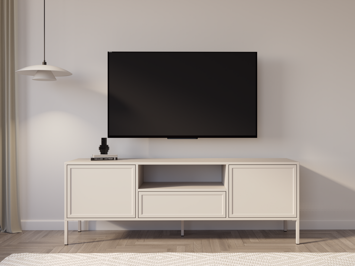 Meuble TV Velveto 2 portes avec tiroir et niche 160 cm cachemire