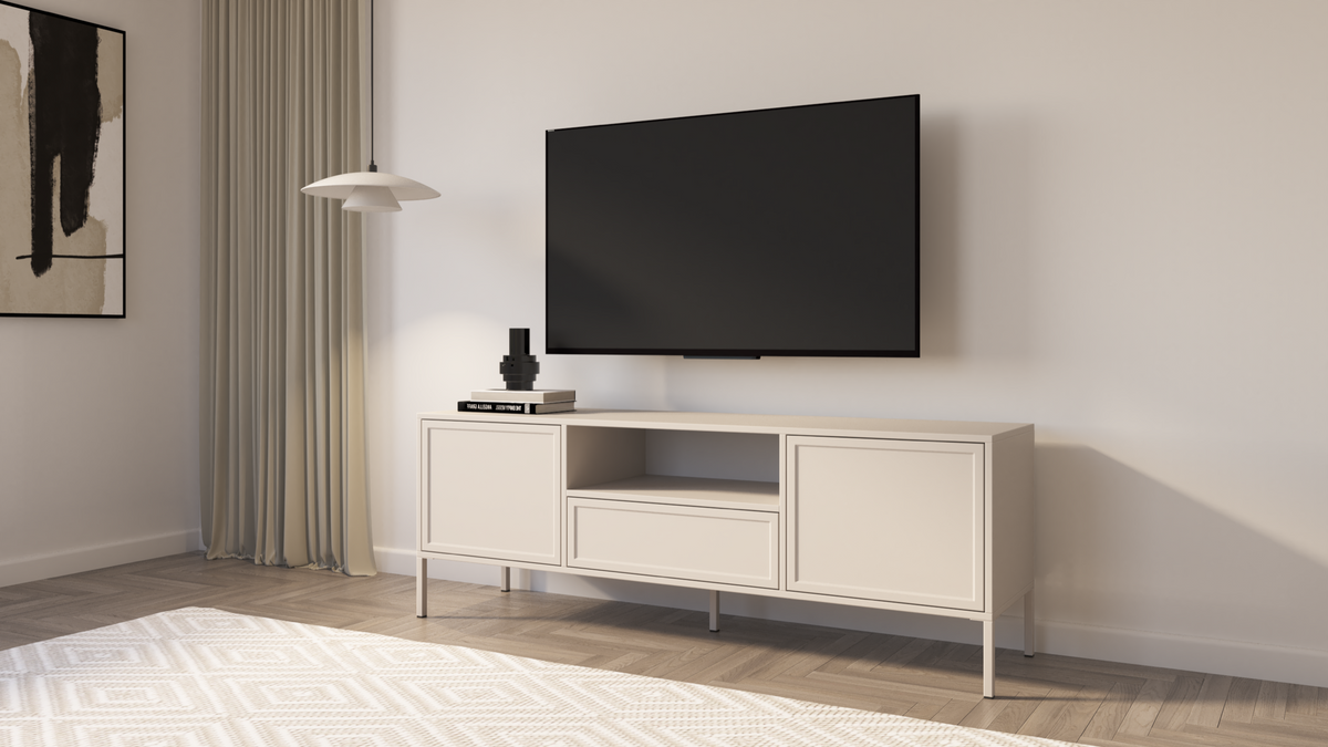 Meuble TV Velveto 2 portes avec tiroir et niche 160 cm cachemire