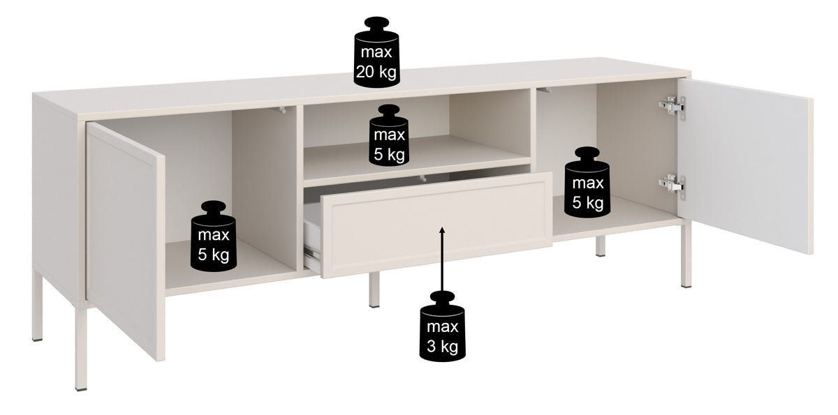 Meuble TV Velveto 2 portes avec tiroir et niche 160 cm blanc