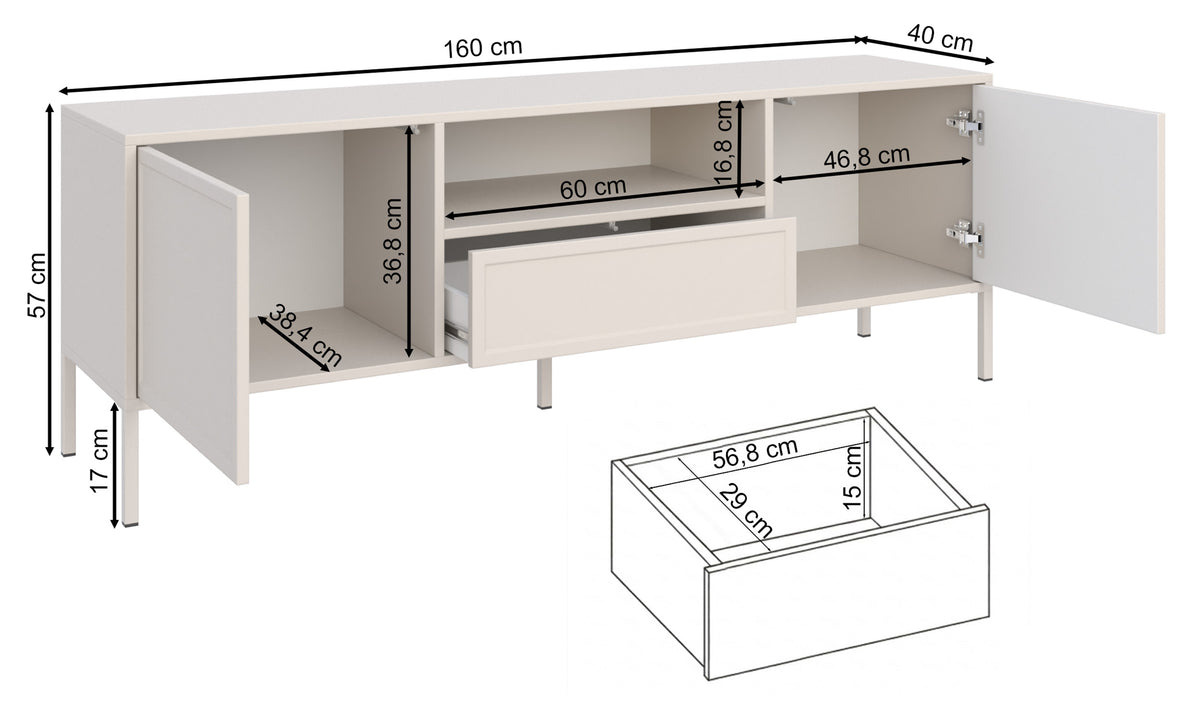 Meuble TV Velveto 2 portes avec tiroir et niche 160 cm blanc
