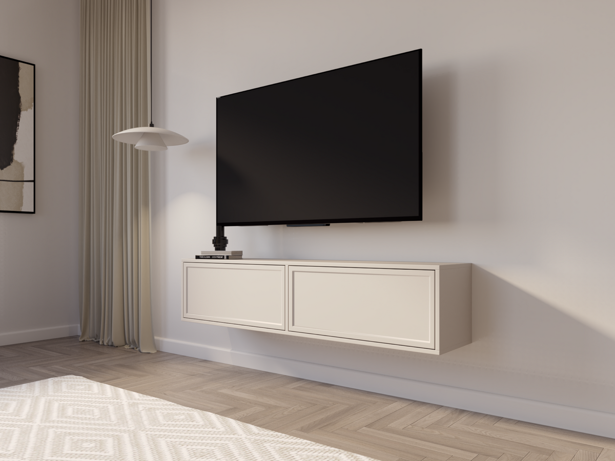 Meuble TV Velveto suspendu avec deux abattants 140 cm cachemire
