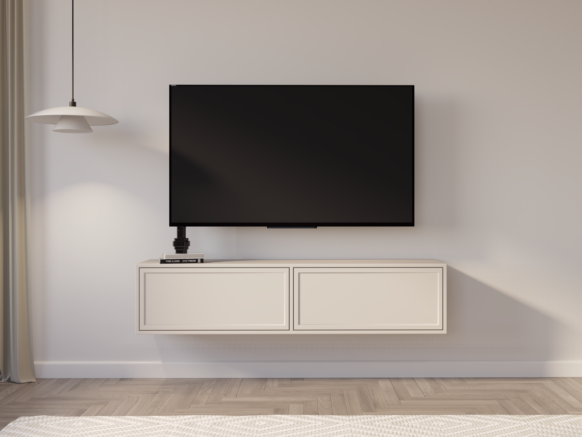 Meuble TV Velveto suspendu avec deux abattants 140 cm cachemire