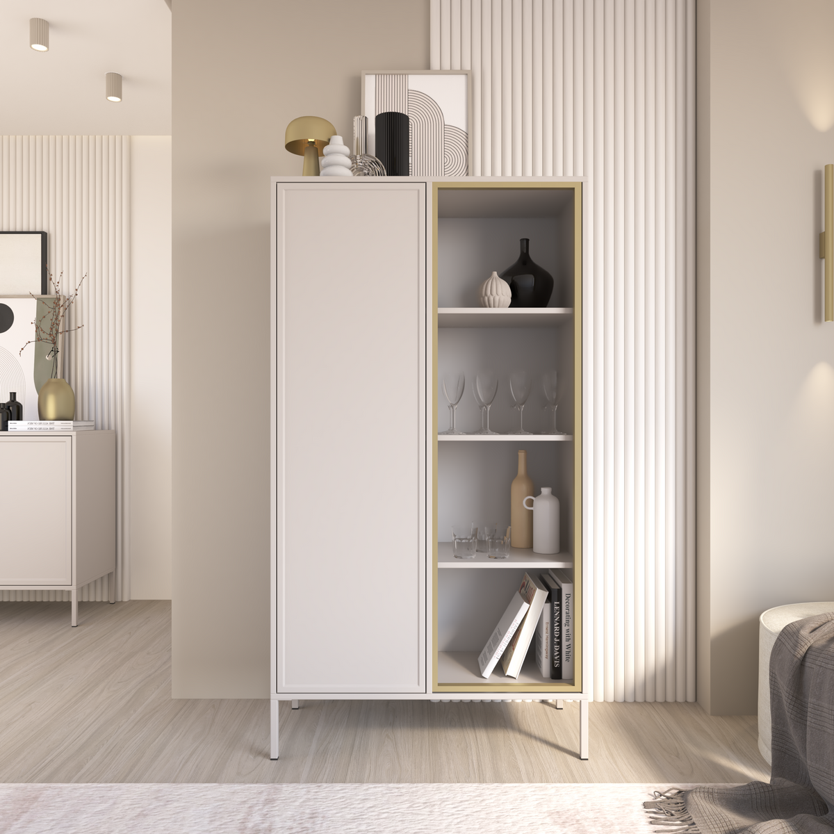 Zweiflügeliger Velveto-Schrank mit Glasfront, 90 cm, weiß