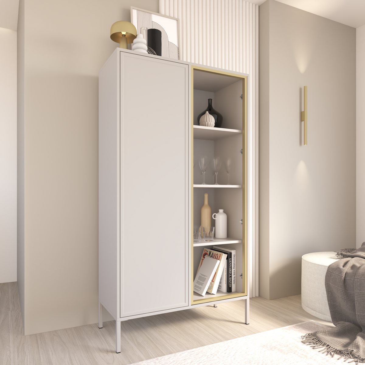Vitrine 2 portes Velveto avec façade en verre 90 cm blanc