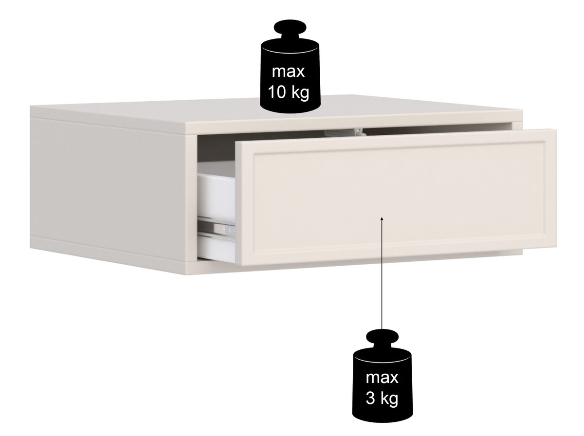 Table de chevet Velveto suspendue avec tiroir 50 cm blanc