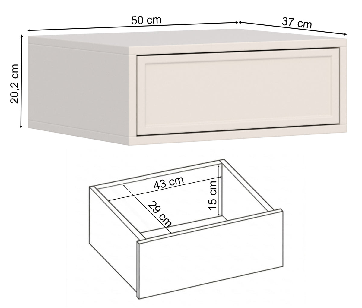 Table de chevet Velveto suspendue avec tiroir 50 cm blanc