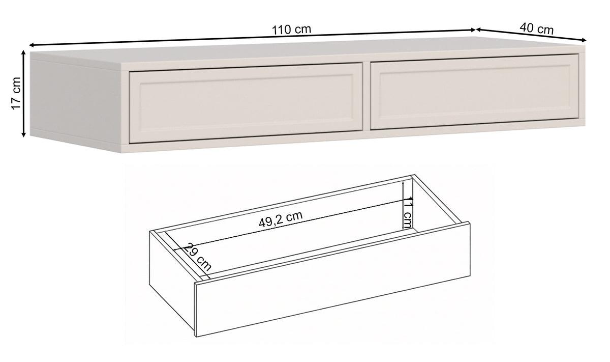Toilettentisch Velveto mit zwei Schubladen 110 cm weiß