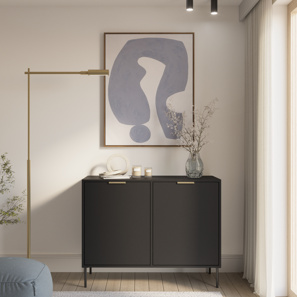 Zweiturige Kommode Vena 100 cm schwarz