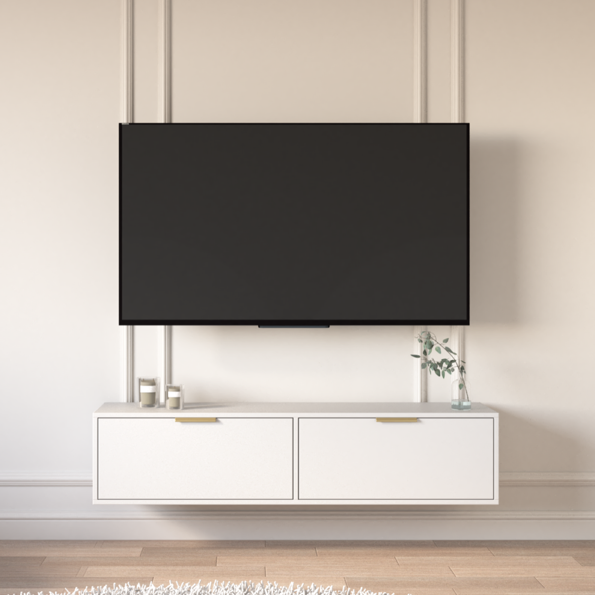 Meuble TV Vena suspendu avec deux abattants 140 cm blanc