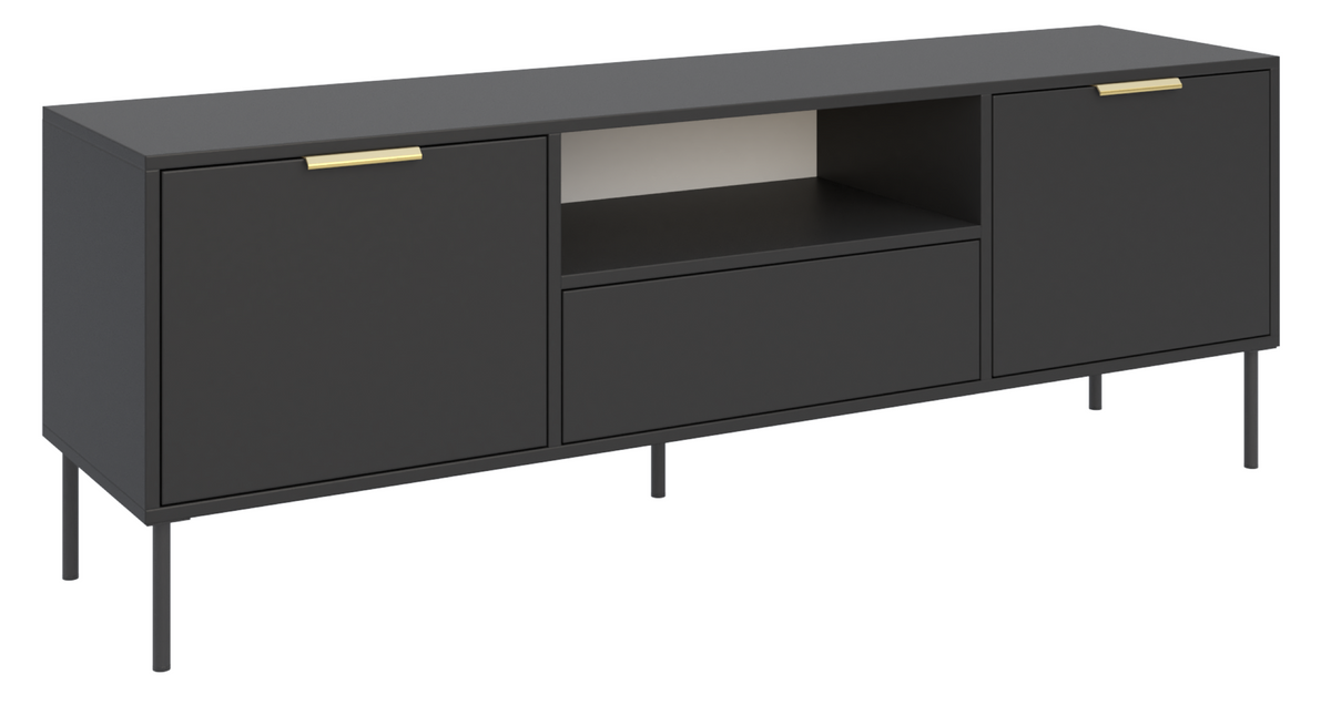 Meuble TV Vena 2 portes avec tiroir et niche 160 cm noir