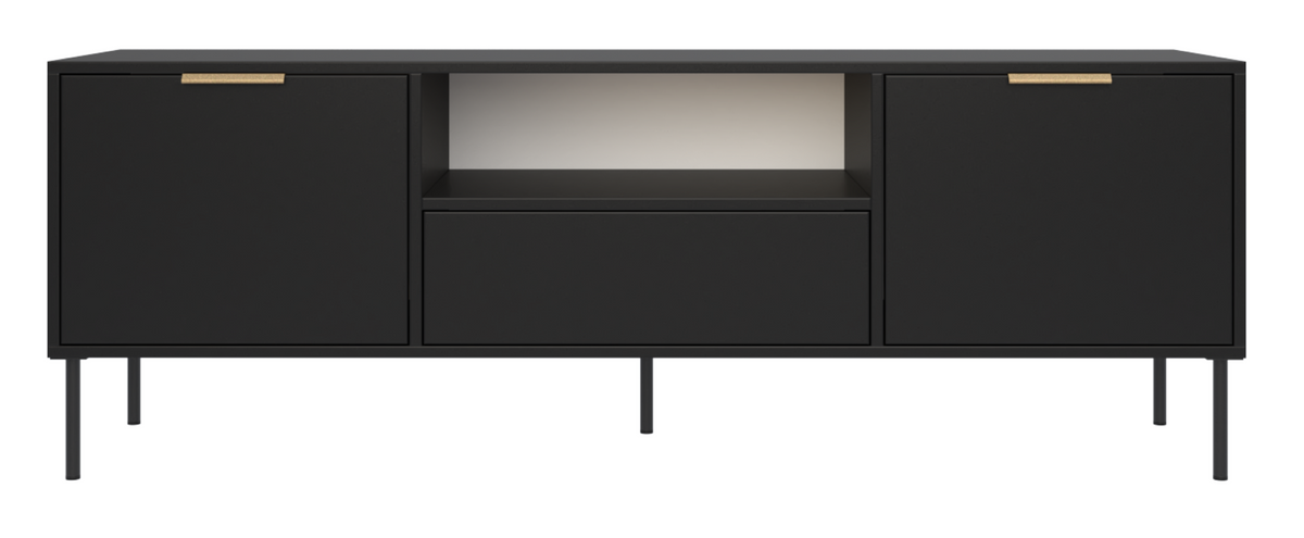 Meuble TV Vena 2 portes avec tiroir et niche 160 cm noir
