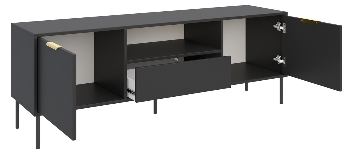 Meuble TV Vena 2 portes avec tiroir et niche 160 cm noir