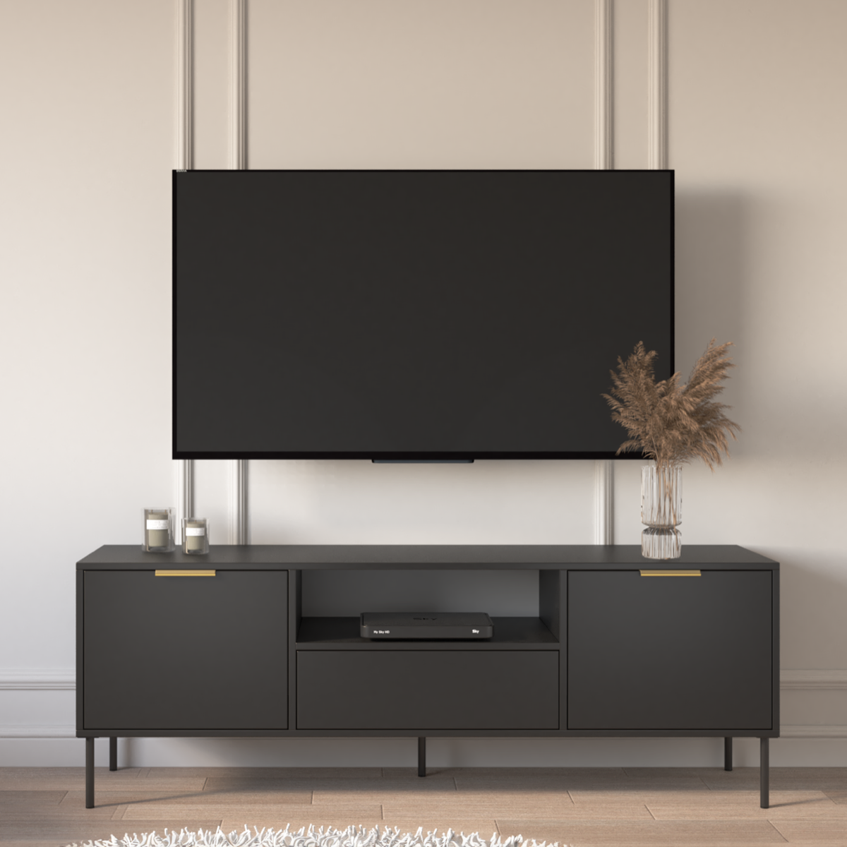 Meuble TV Vena 2 portes avec tiroir et niche 160 cm noir