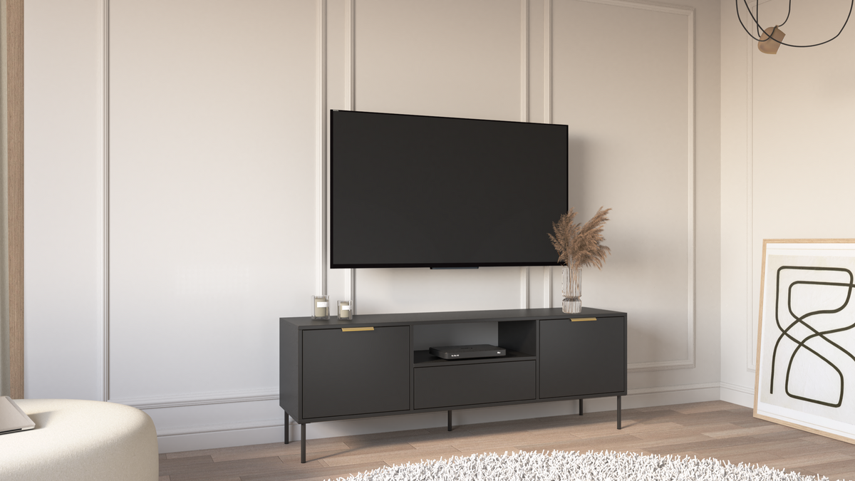 Meuble TV Vena 2 portes avec tiroir et niche 160 cm noir