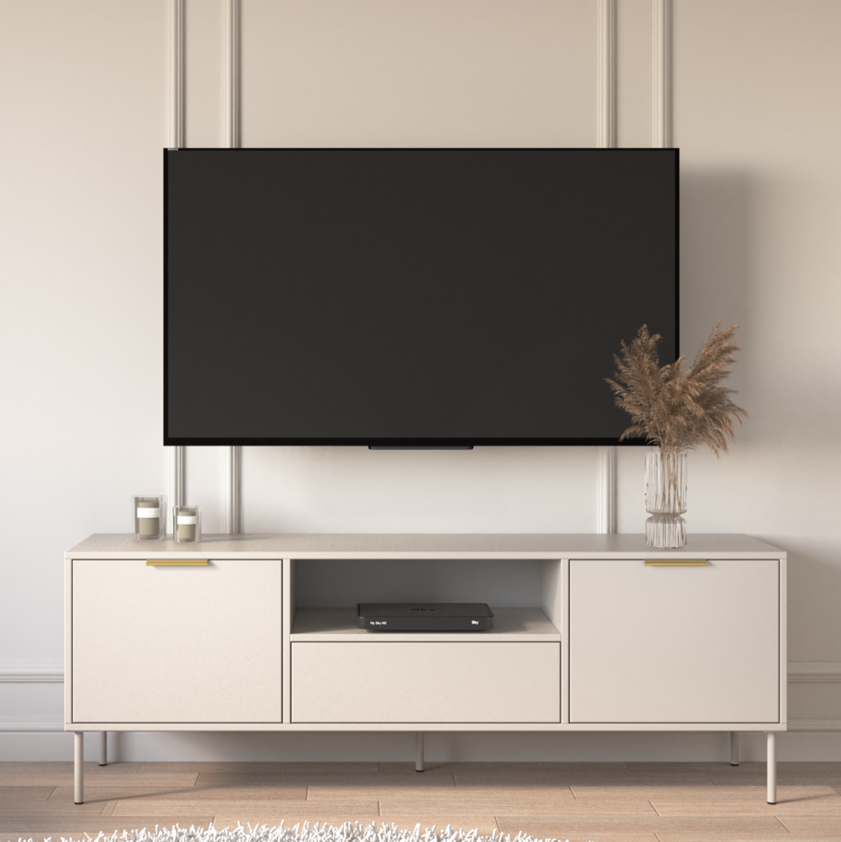Meuble TV Vena 2 portes avec tiroir et niche 160 cm cachemire