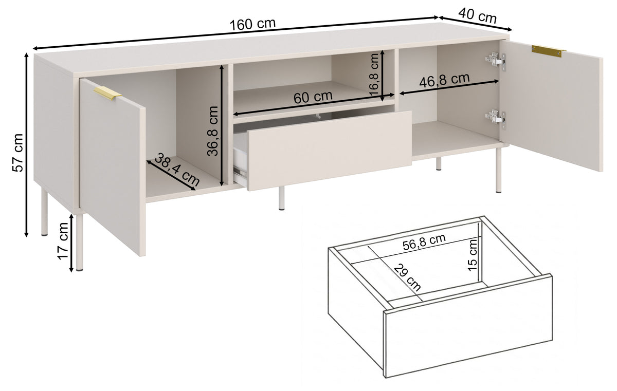 Meuble TV Vena 2 portes avec tiroir et niche 160 cm noir