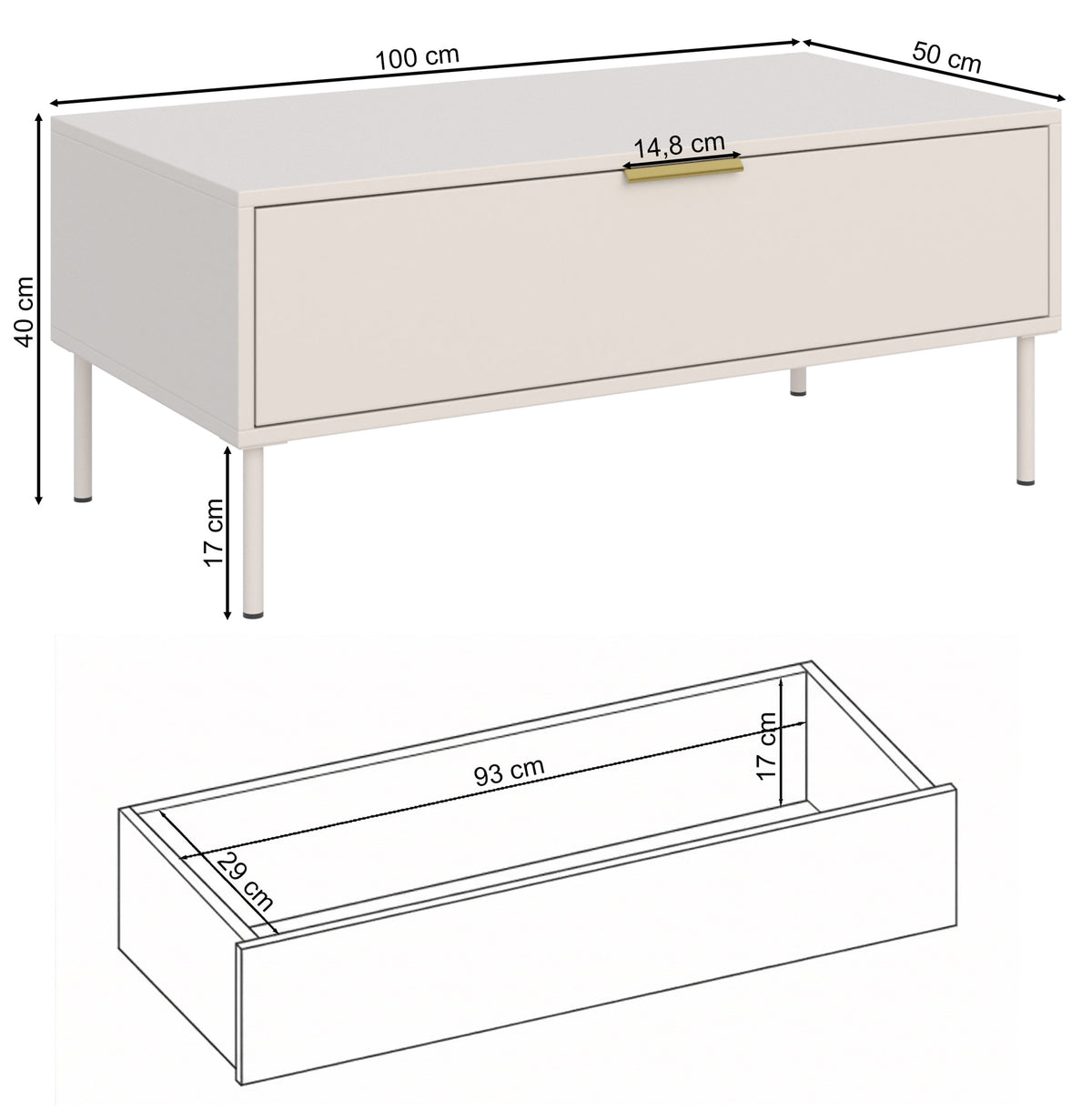 Couchtisch Vena mit Schublade 100x50 cm schwarz
