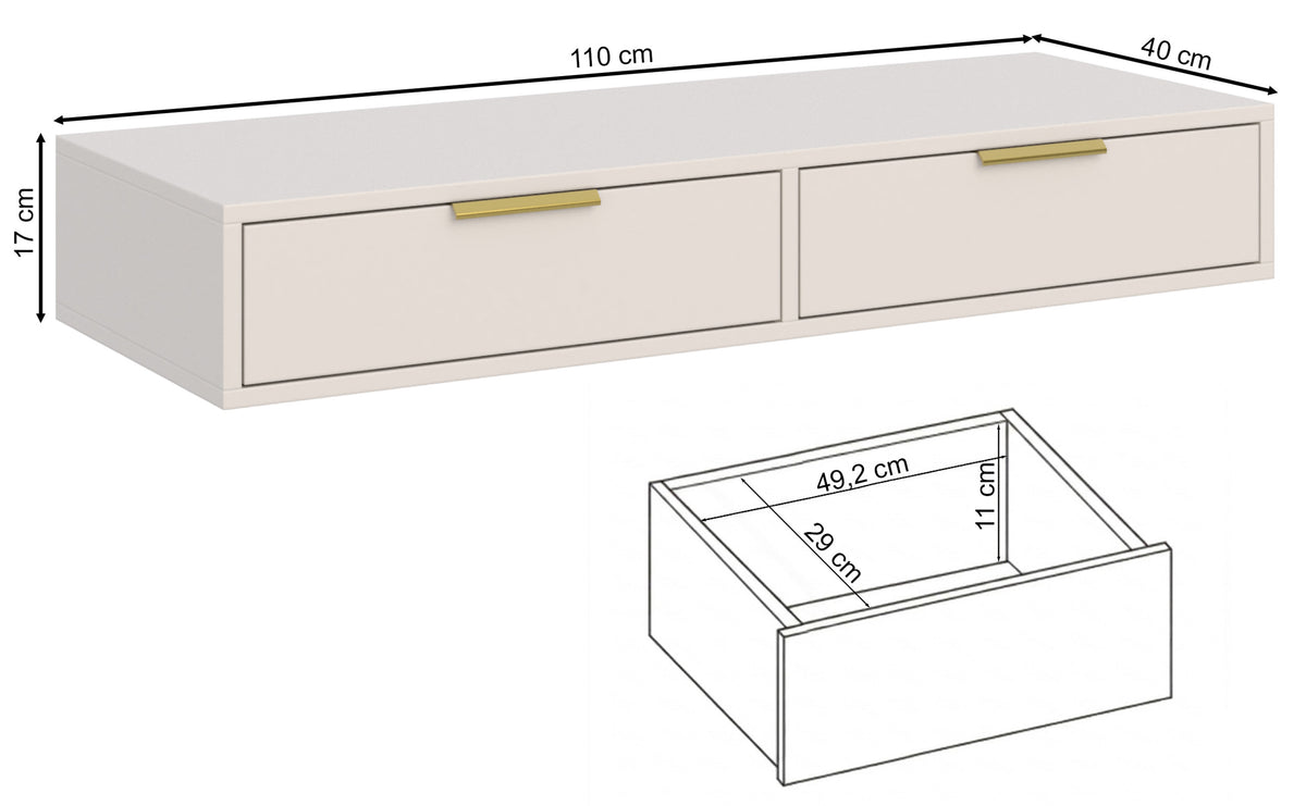 Frisiertisch Vena mit zwei Schubladen, 110 cm, weiß