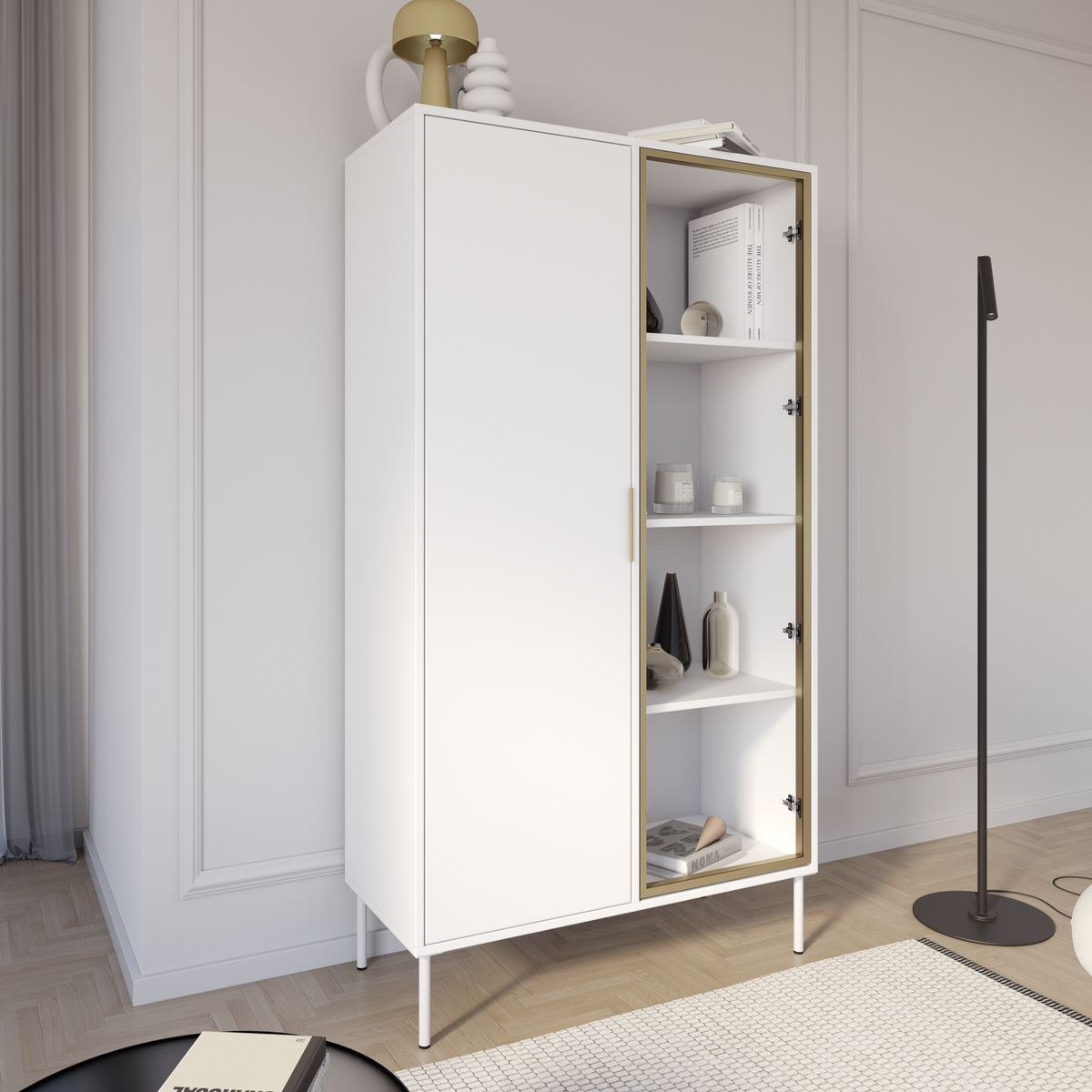 Vitrine 2 portes Vena avec façade en verre 90 cm blanc