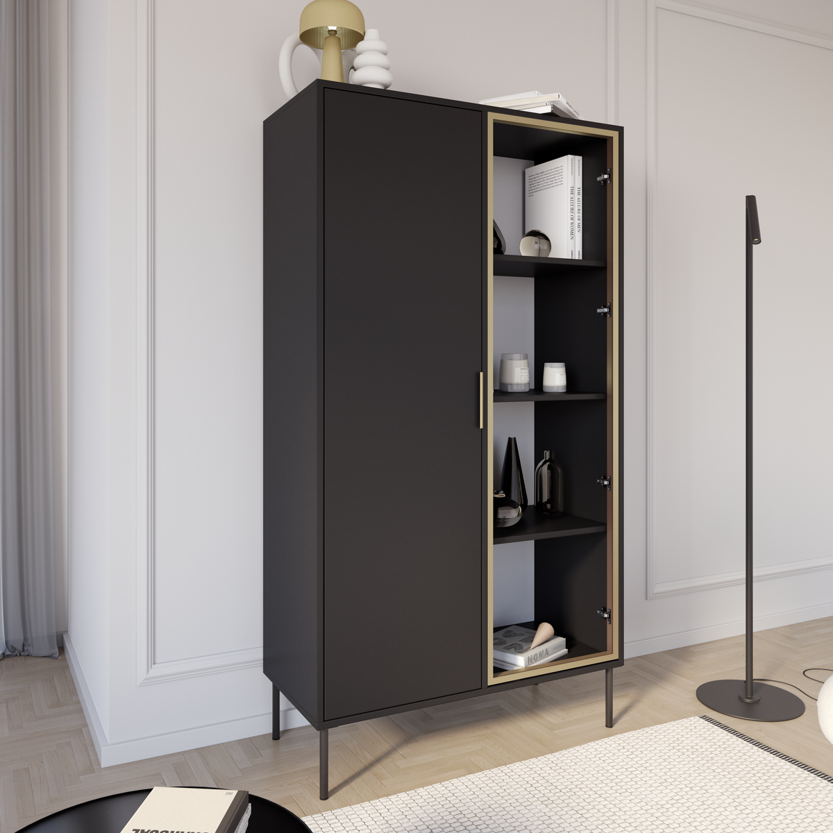 Vitrine 2 portes Vena avec façade en verre 90 cm noir