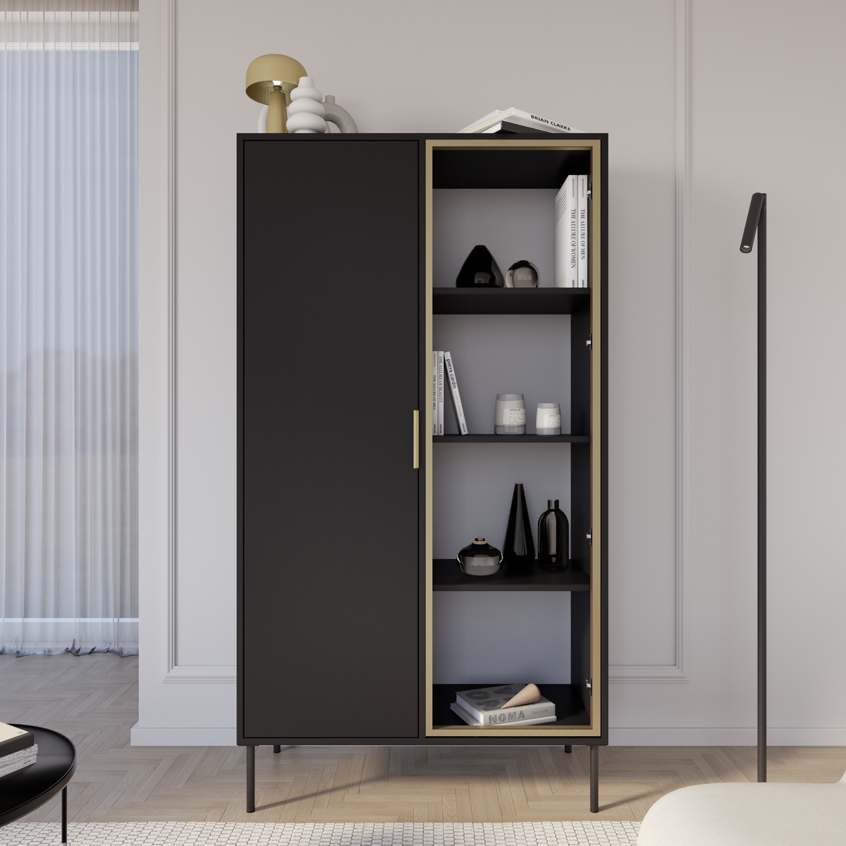 Zweiflügeliger Vena-Schrank mit Glasfront 90 cm, schwarz