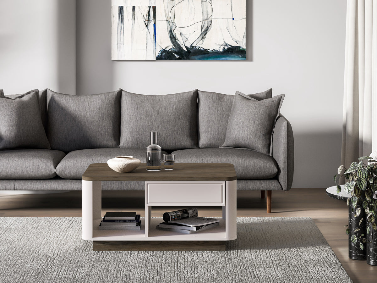 Table basse Vilavio avec tiroir et niches 60x90 cm Kaszmir/Dąb Windmill Dark