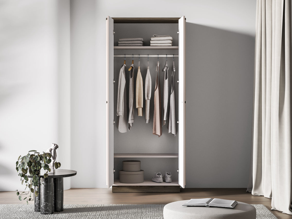 Armoire deux portes Vilavio avec tringle et étagères 92 cm Cachemire/Chêne Windmill Dark