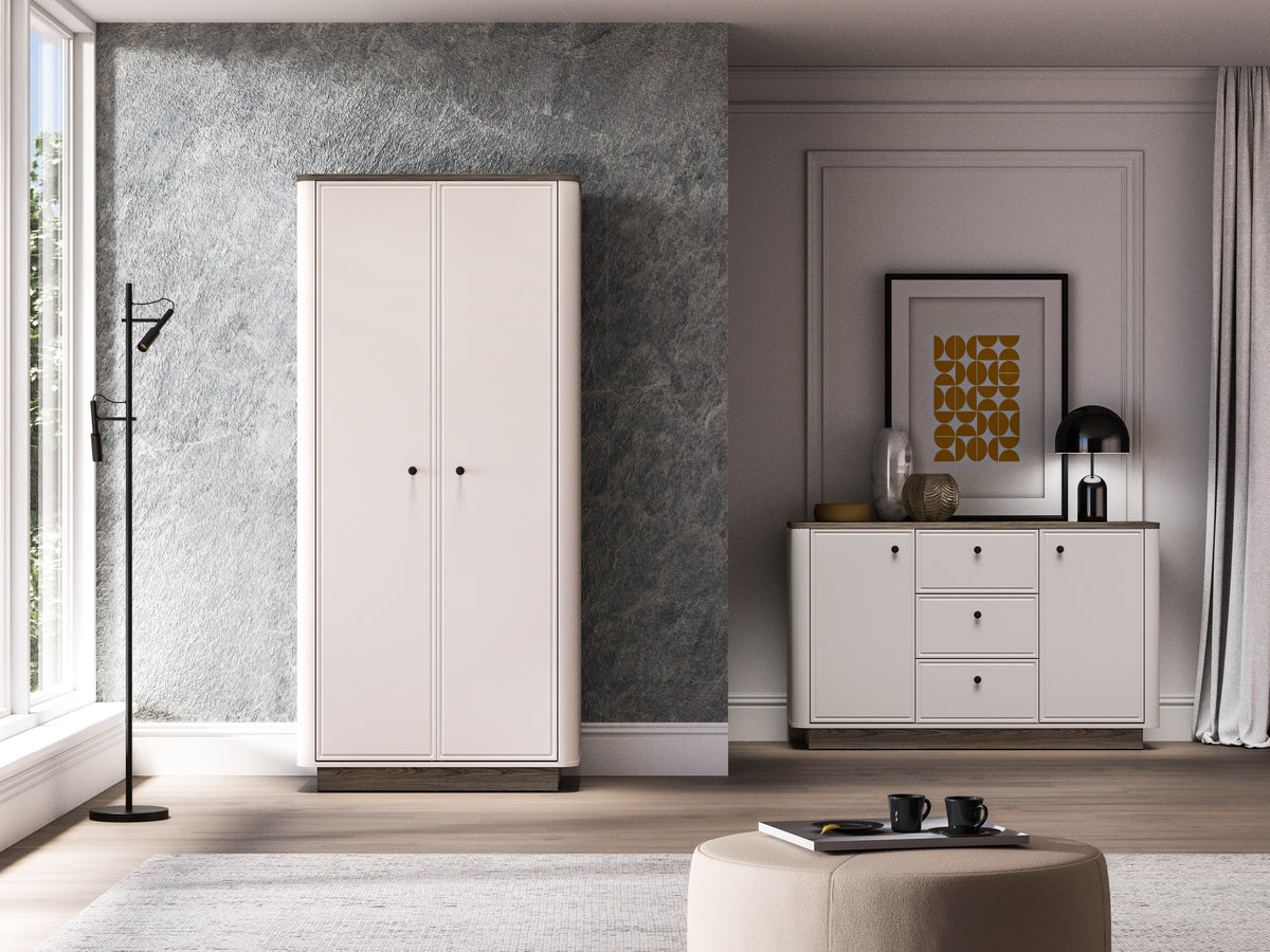 Armoire deux portes Vilavio avec tringle et étagères 92 cm Cachemire/Chêne Windmill Dark