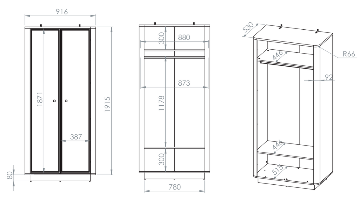 Armoire deux portes Vilavio avec tringle et étagères 92 cm Cachemire/Chêne Windmill Dark