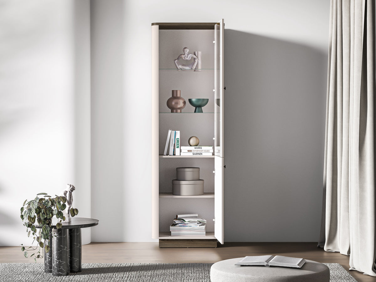 Vitrine haute Vilavio 2 portes avec éclairage 65 cm Cachemire/Chêne Windmill Dark