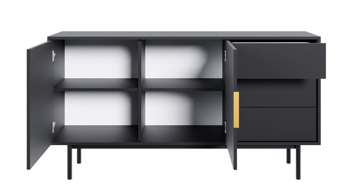 Commode deux portes Viviaro avec trois tiroirs 154 cm Noir