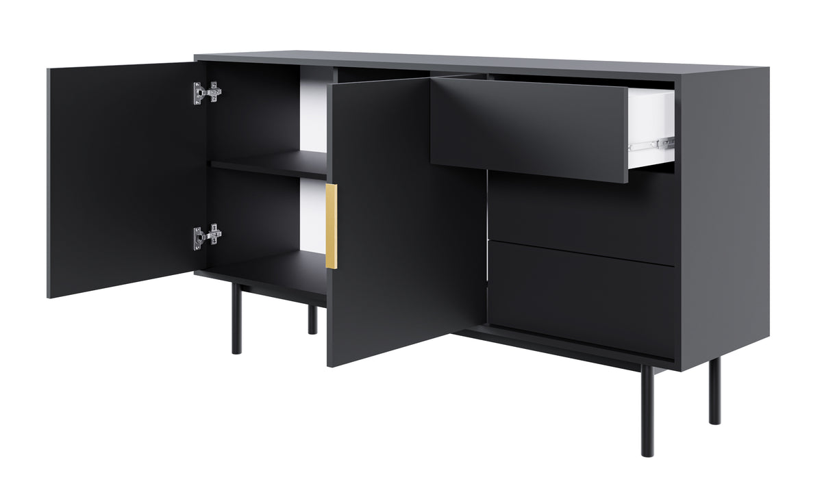 Commode deux portes Viviaro avec trois tiroirs 154 cm Noir