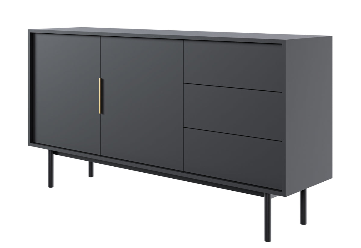 Viviaro Zweitürige Kommode mit drei Schubladen 154 cm Schwarz
