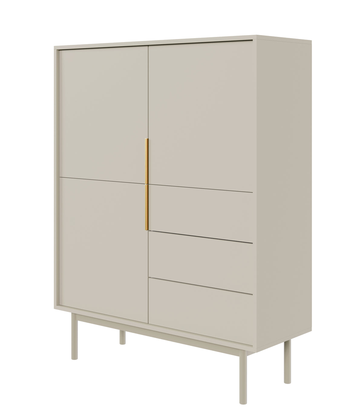 Hohes Viviaro Sideboard mit drei Türen und drei Schubladen, 104 cm, Kaschmir