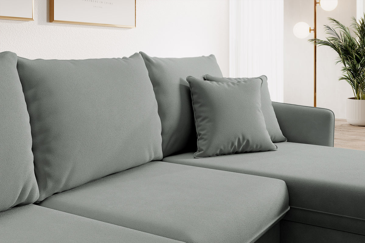 Canapé d'angle Volio gris velours hydrofuge pieds noirs avec fonction couchage