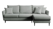 Canapé d'angle Volio gris velours hydrofuge pieds noirs avec fonction couchage