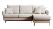 Canapé d'angle Volio beige velours hydrofuge pieds dorés avec fonction couchage