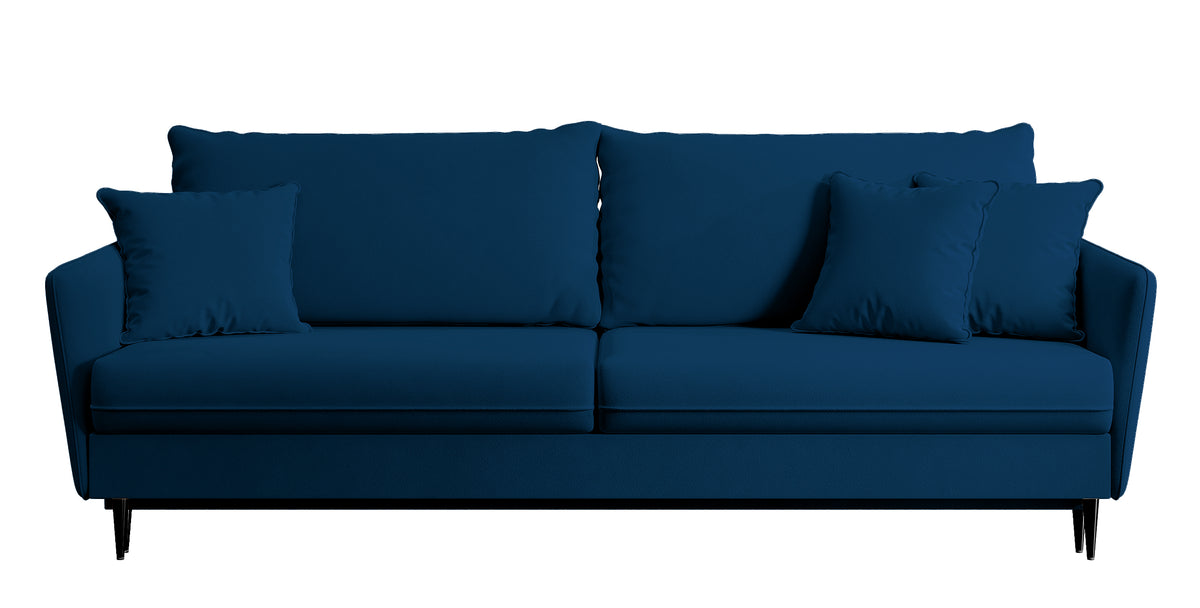 Canapé convertible 3 places Volio velours bleu marine hydrofuge pieds noirs