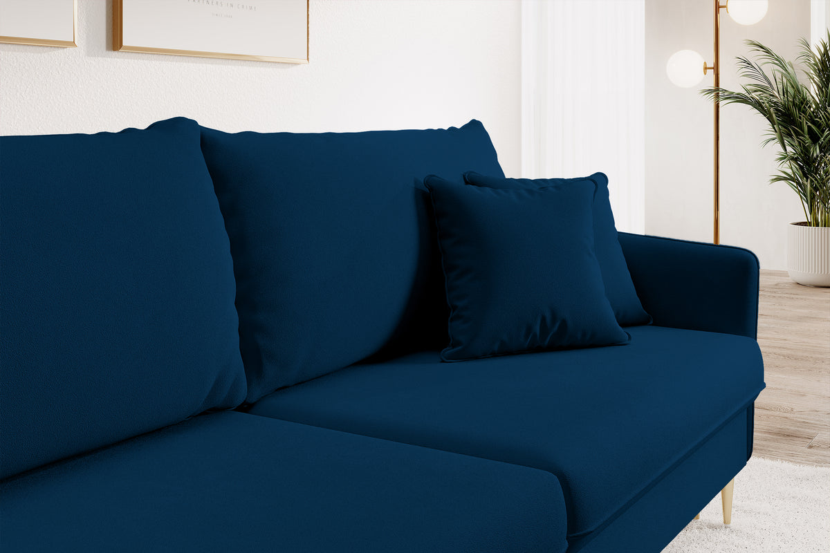 Dreisitziges ausklappbares Sofa Volio in Samtvelours, marineblau, wasserabweisend, mit goldfarbenen Beinen