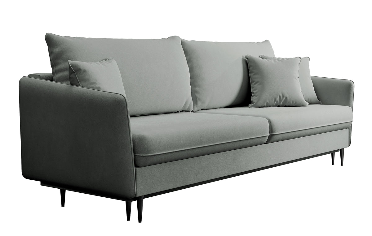 Canapé convertible 3 places Volio velours gris hydrofuge pieds noirs