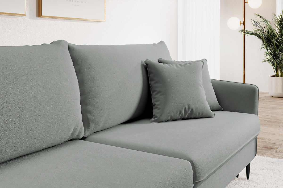 Canapé convertible 3 places Volio velours gris hydrofuge pieds noirs