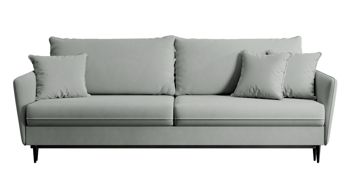 Canapé convertible 3 places Volio velours gris hydrofuge pieds noirs