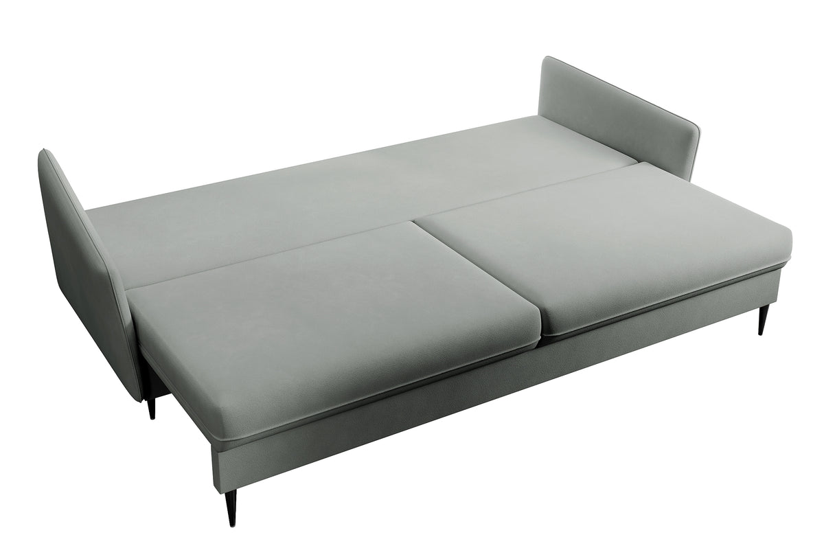 Canapé convertible 3 places Volio velours gris hydrofuge pieds noirs
